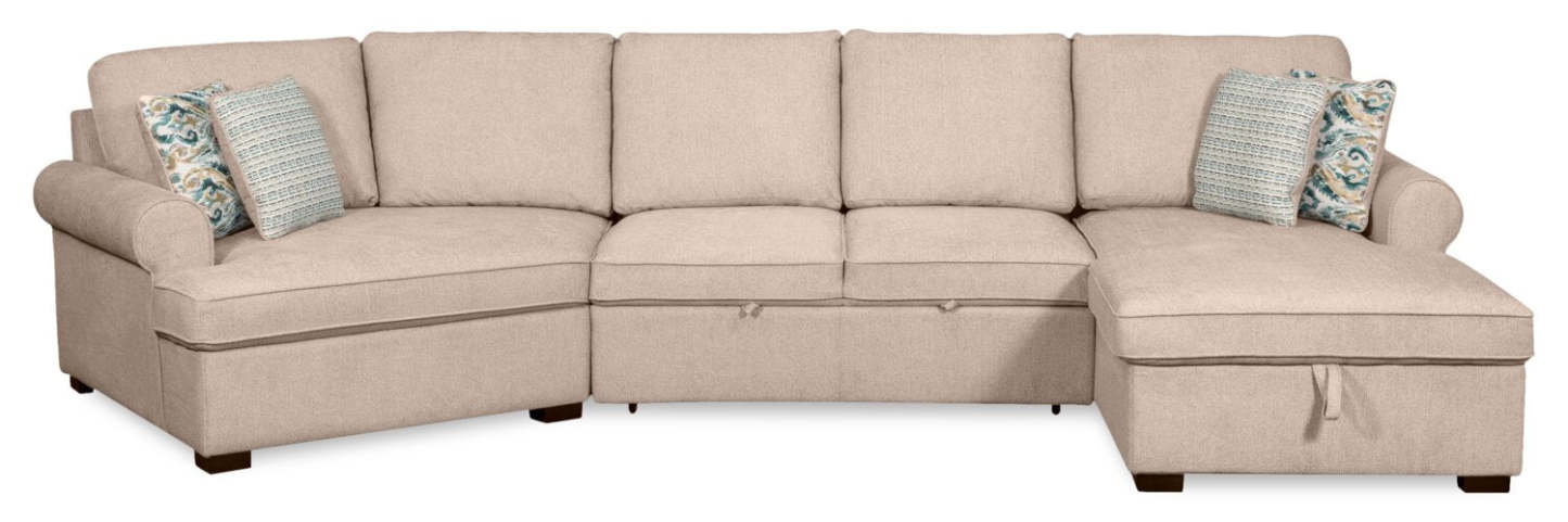Scott Living Haven 3-Piece Left-Facing Chenille Fabric Cuddler Sleeper Sectional with Storage - Taupe | Canapé-lit sectionnel enveloppant de gauche Haven de Scott Living 3 pièces en tissu de chenille avec rangement - taupe