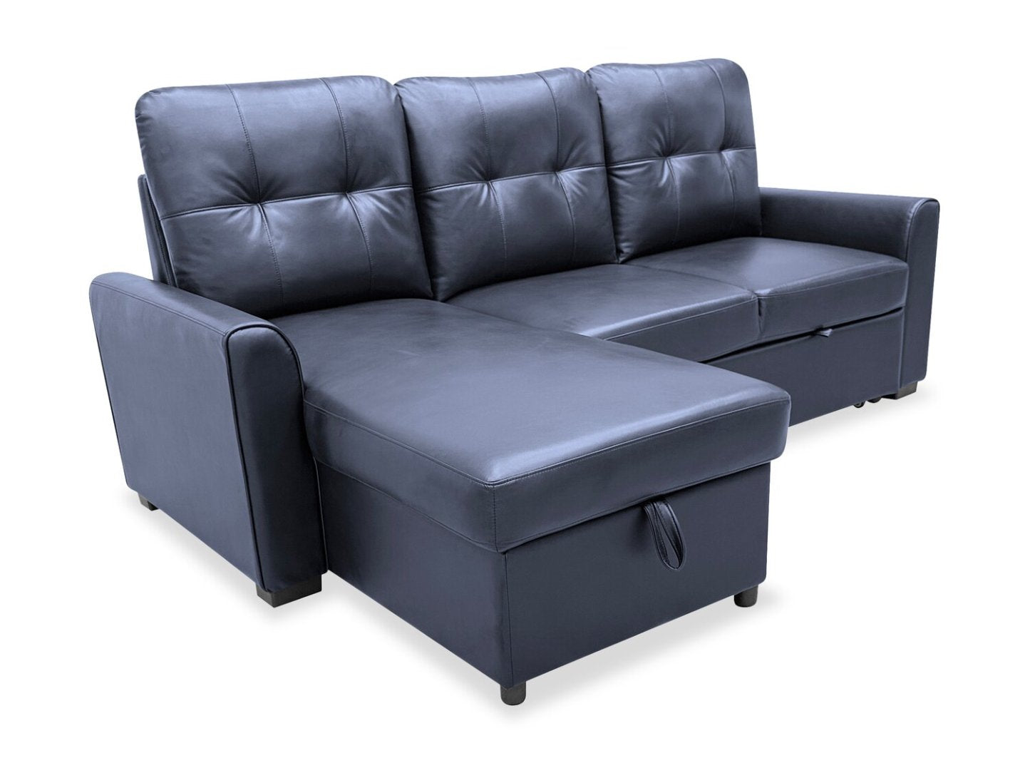 Carter 2-Piece Left-Facing Leather-Look Fabric Sleeper Sectional with Storage Chaise - Black | Canapé-lit sectionnel gauche Carter 2 pièces en tissu d’apparence cuir avec chaise longue de rangement - noir