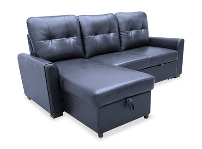 Carter 2-Piece Left-Facing Leather-Look Fabric Sleeper Sectional with Storage Chaise - Black | Canapé-lit sectionnel gauche Carter 2 pièces en tissu d’apparence cuir avec chaise longue de rangement - noir