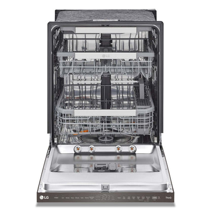 Lave-vaisselle intelligent encastré LG à 44 dBA de 24 po avec commandes sur le dessus et QuadWashMC Pro - Noir inoxydable résistant aux taches…