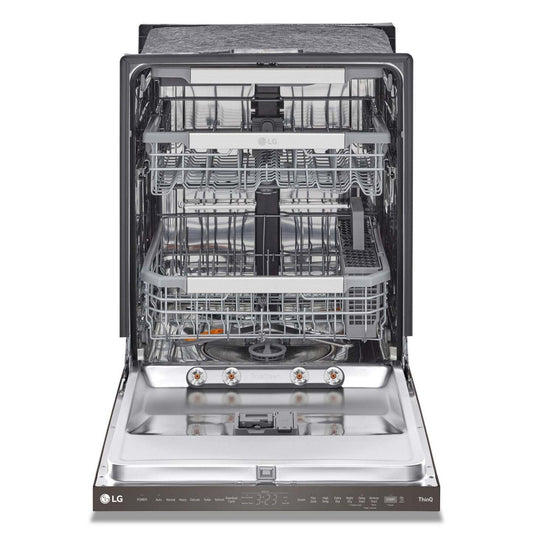 Lave-vaisselle intelligent encastré LG à 44 dBA de 24 po avec commandes sur le dessus et QuadWashMC Pro - Noir inoxydable résistant aux taches…