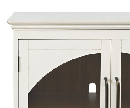 Twyla 33 Armoire d'appoint en bois massif avec portes cintrées - Blanc|Armoire décorative Twyla en bois massif avec portes arquées - blanche