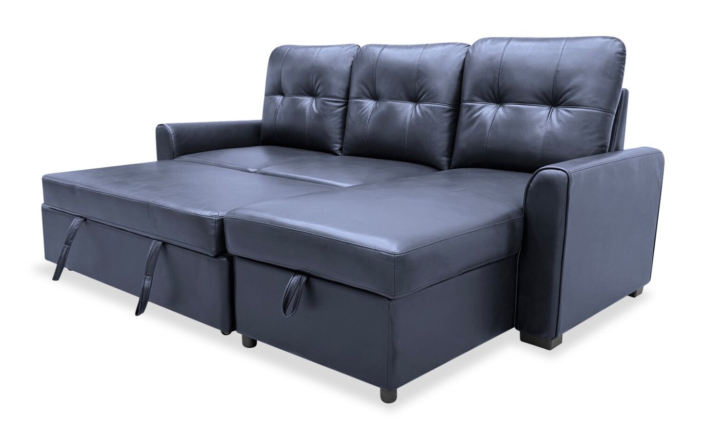 Sofa-lit sectionnel de droite Carter 2 pièces en tissu d’apparence cuir avec fauteuil long de rangement - noir