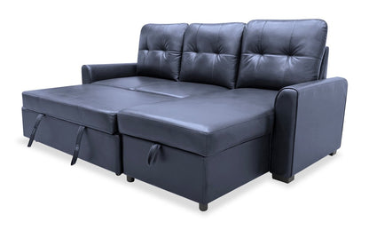Sofa-lit sectionnel de droite Carter 2 pièces en tissu d’apparence cuir avec fauteuil long de rangement - noir