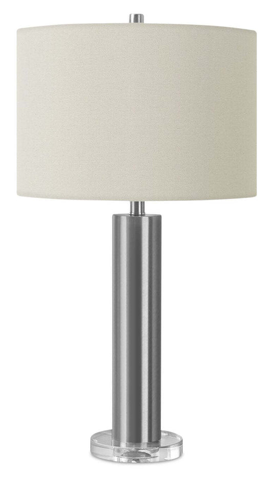 Lampe de table 28 Nickel Metal avec base en acrylique|Lampe de table de 28 po en métal nickel avec base en acrylique