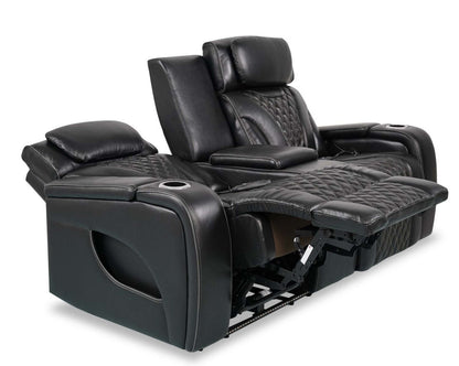 Elite 74 Genuine Leather Massage Power Reclining Loveseat with Power Headrests and Storage Arms - Black | Causeuse de massage à inclinaison électrique Elite de 74 po en cuir véritable avec appuie-têtes électriques et accoudoirs de rangement - noire