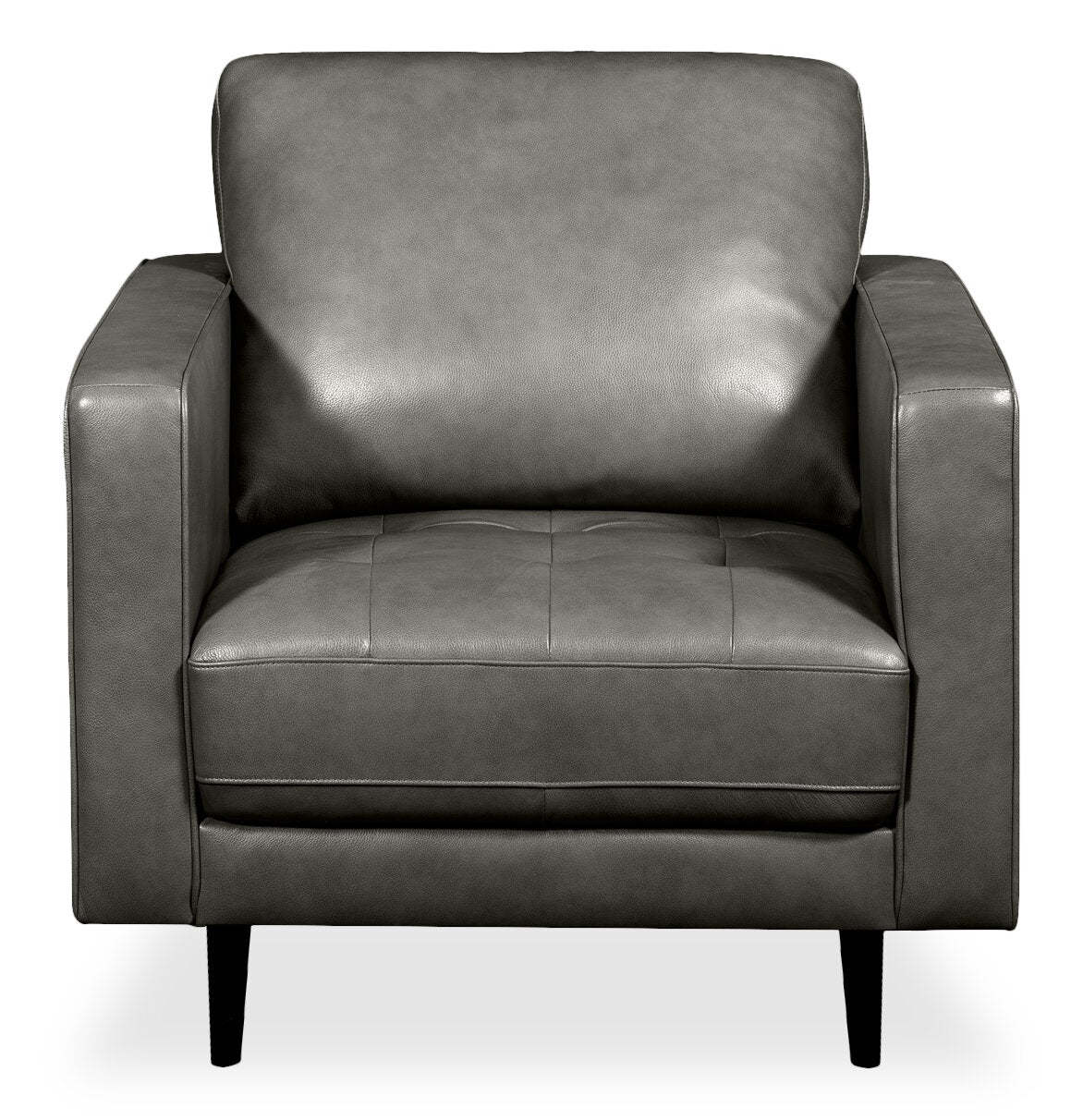 Fauteuil Edge de 35 po en cuir véritable avec pattes en bois et coussin de dossier amovible - gris