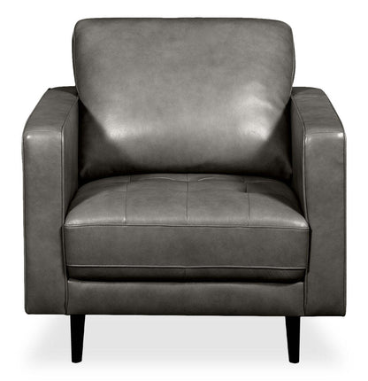 Fauteuil Edge de 35 po en cuir véritable avec pattes en bois et coussin de dossier amovible - gris