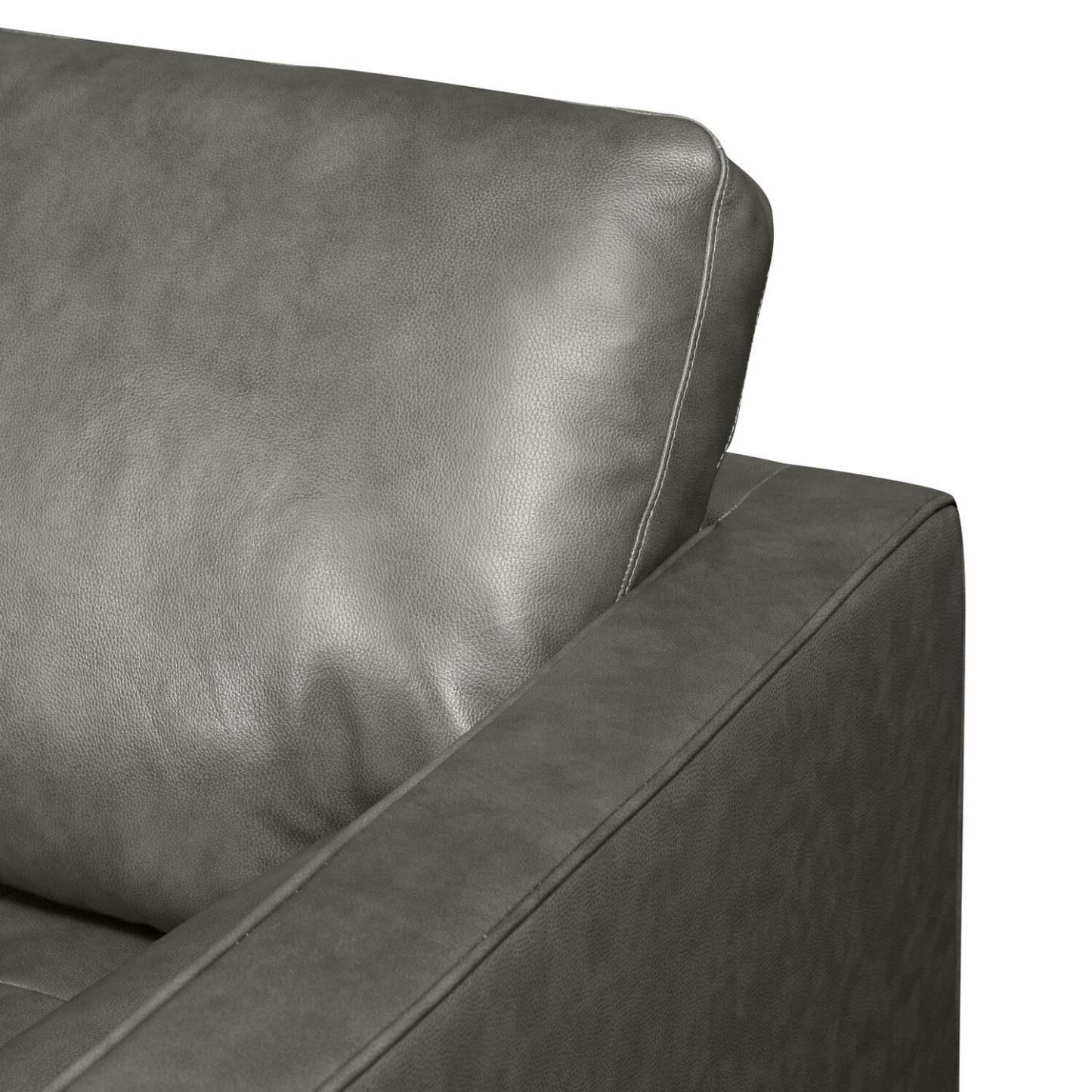 Sectionnel Edge 2 pièces en cuir véritable orienté vers la gauche avec pieds en bois et coussins de dossier amovibles - Gris | Canapé sectionnel gauche Edge 2 pièces en cuir avec pieds en bois et coussins de dossier véritable amovibles - gris