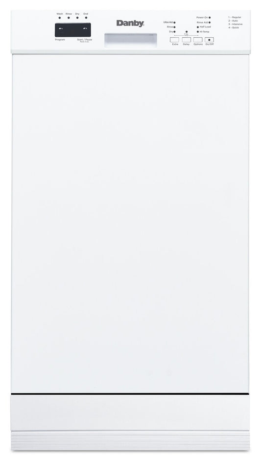 Lave-vaisselle encastrable à commande frontale Danby 18 51 dBA - Blanc - DDW18D1EW | Lave-vaisselle encastré Danby de 18 po et de 51 dBA avec commandes à l'avant - blanc - DDW18D1EW | DDW18D1W
