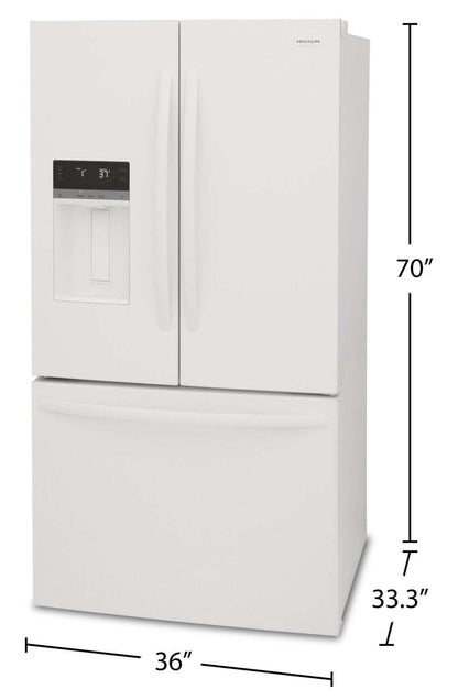 Réfrigérateur Frigidaire de 36 po et de 27,8 pi³ à profondeur standard à portes françaises - blanc - FRFS2823AW | Frigidaire 36 27,8 pi³ Réfrigérateur à portes françaises de profondeur standard - blanc …