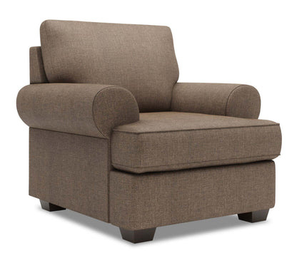 Fauteuil Roll de Sofa Lab personnalisable de 42 po fabriqué au Canada en tissu d’apparence lin avec accoudoirs enroulés - brun Luna Praline | RO302591