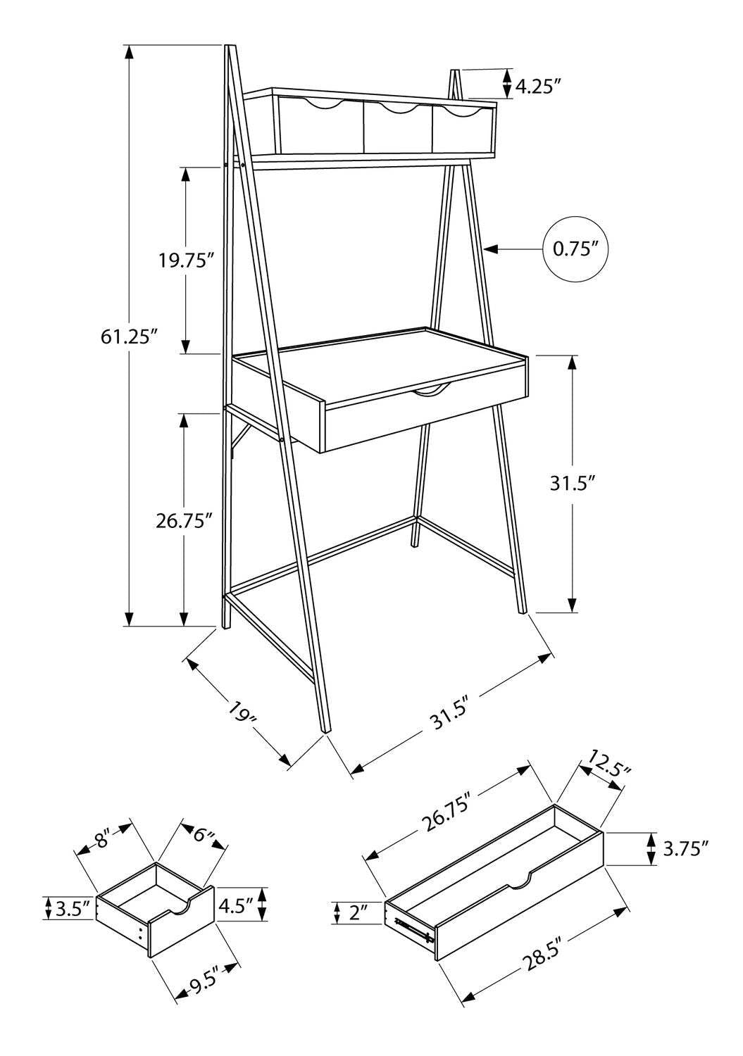 Bureau compact Norris 31.5 avec 4 tiroirs - Taupe|Bureau compact Norris de 31,5 po à 4 tiroirs - taupe