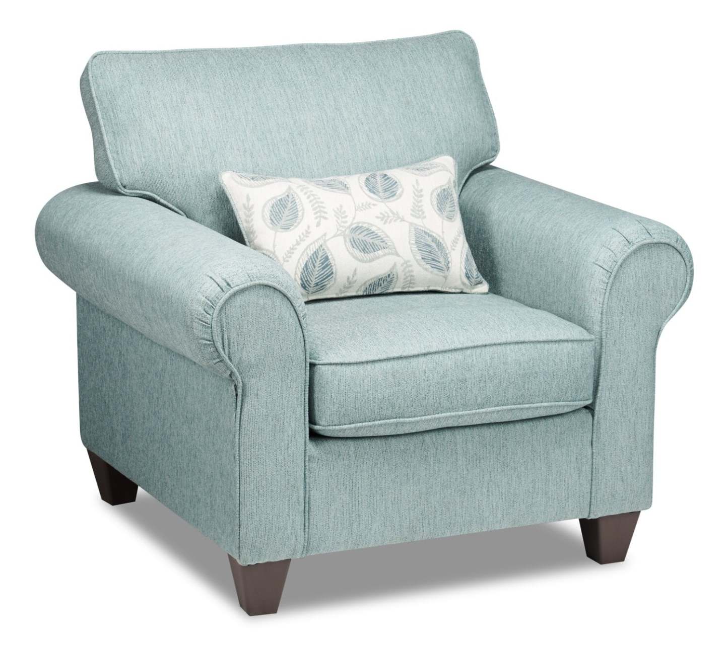 Fauteuil Scarlett de 41,5 po fabriqué au Canada en tissu de chenille avec accoudoirs enroulés et coussin décoratif - bleu marine