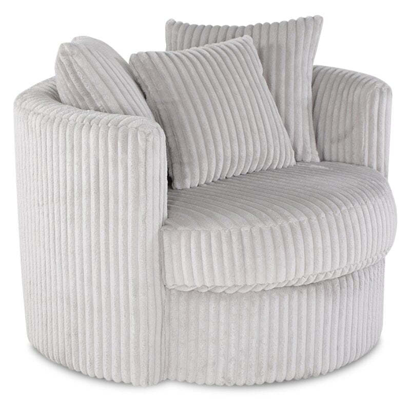 Fauteuil d’appoint pivotant Cuddler Midi de 42 po fabriqué au Canada en tissu de chenille - gris Groove Mist