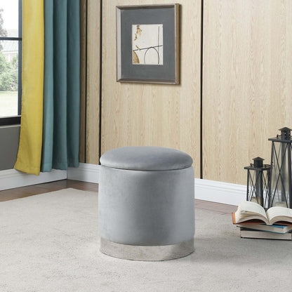 Phebe 16.5 Storage Ottoman with Silver Trim Base - Grey|Pouf de rangement Phebe de 16,5 po avec base à bordures argentée - gris