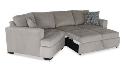 Fabriqué au Canada, canapé-lit sectionnel enveloppant Legend 2 pièces à gauche en tissu de chenille - beige platine