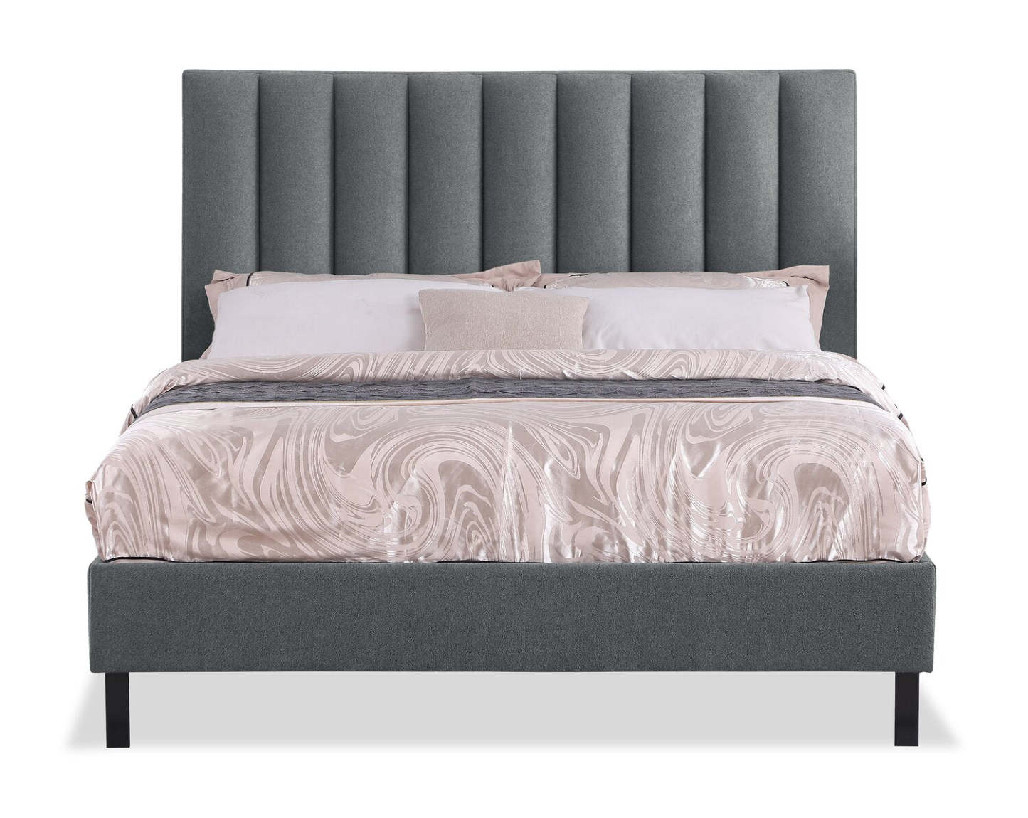 Tête de lit rembourrée Amos en tissu anthracite, canalisé - Queen Size | Tête de lit rembourrée Amos en tissu anthracite en canaux - format grand lit