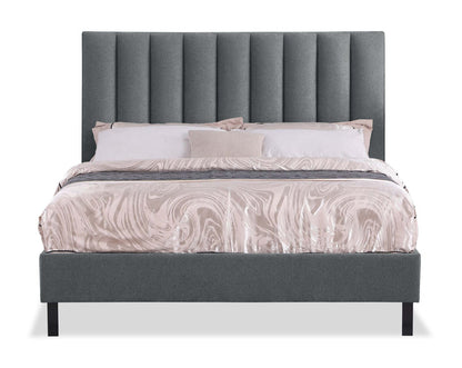 Tête de lit rembourrée Amos en tissu anthracite, canalisé - Queen Size | Tête de lit rembourrée Amos en tissu anthracite en canaux - format grand lit