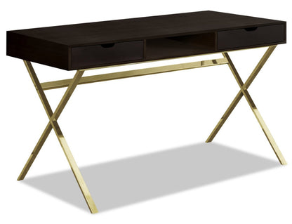 Flynn 47.25 Bureau d'aspect bois récupéré avec 2 tiroirs - Espresso|Bureau Flynn de 47,25 po d'apparence bois recyclé à 2 tiroirs - espresso