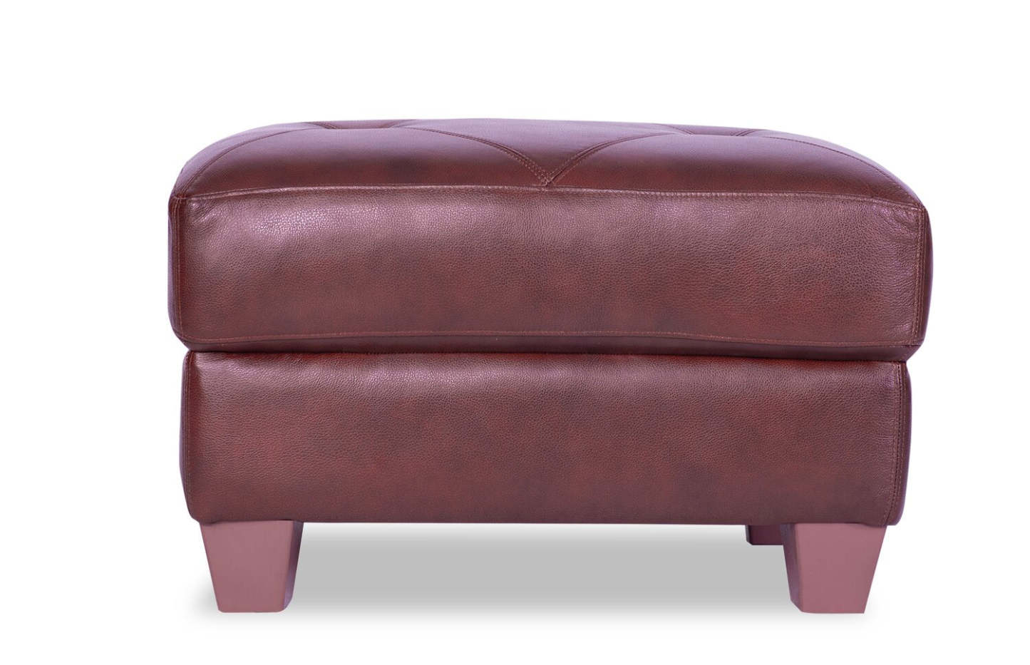 Chateau d'Ax Vita 31 Ottoman 100 % cuir véritable avec coutures à motif losange et pieds en bois - Marron | Pouf Vita de Château d'Ax de 31 po en cuir 100 % véritable avec coutures à motif de diamant et pattes en bois - brun