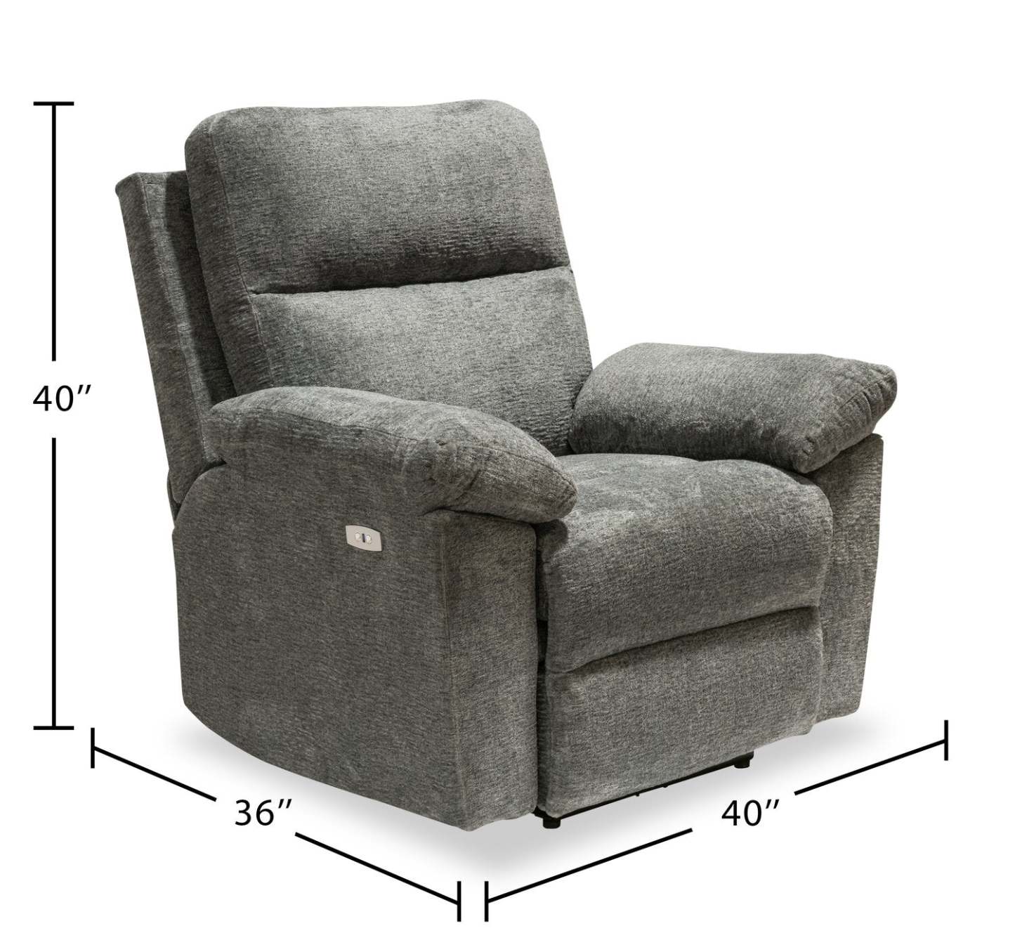 Fauteuil à inclinaison électrique Oliver 40 po fabriqué au Canada, en tissu chenille avec port USB - gris étain Addison