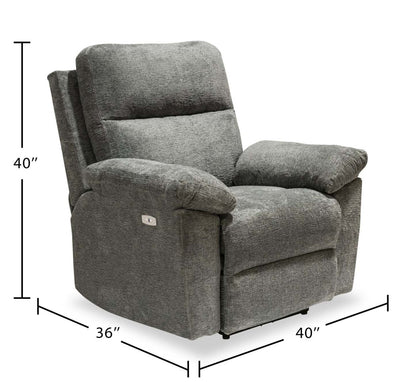 Fauteuil à inclinaison électrique Oliver 40 po fabriqué au Canada, en tissu chenille avec port USB - gris étain Addison