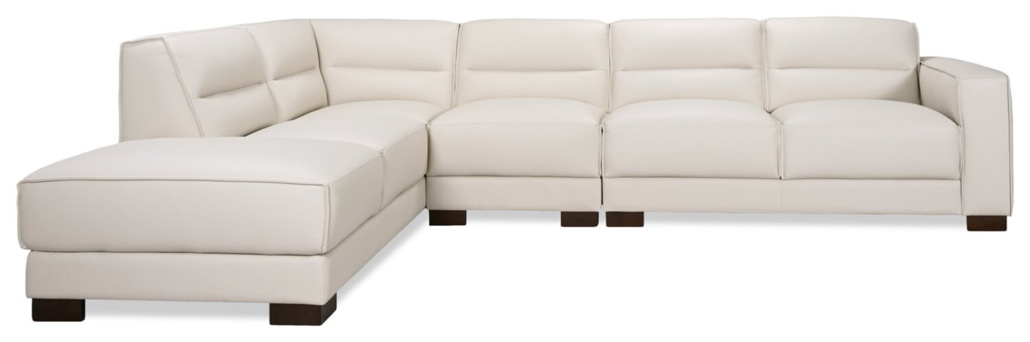 Citadel 3-Piece Left-Facing Top-Grain Genuine Leather Sectional with Wood Legs - Frost White | Canapé sectionnel gauche Citadel 3 pièces en cuir véritable de qualité supérieure avec pieds en bois - blanc givré