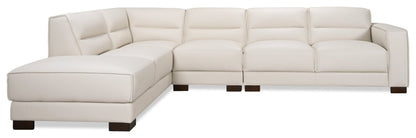 Citadel 3-Piece Left-Facing Top-Grain Genuine Leather Sectional with Wood Legs - Frost White | Canapé sectionnel gauche Citadel 3 pièces en cuir véritable de qualité supérieure avec pieds en bois - blanc givré