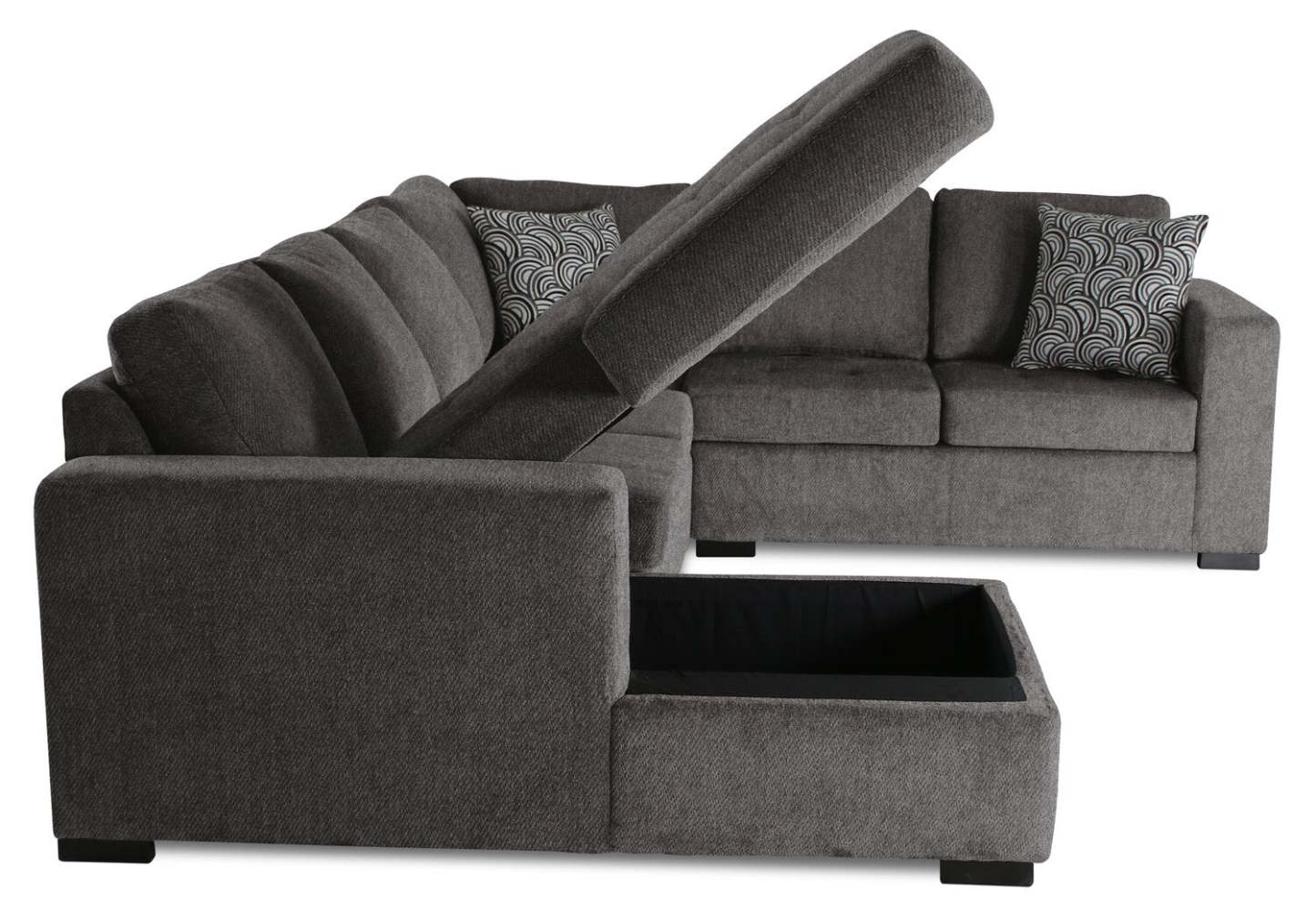 Made in Canada Legend 4-Piece Left-Facing Chenille Fabric Sleeper Sectional with Storage Chaise - Pewter Brown | Canapé-lit sectionnel de gauche Legend 4 pièces fabriqué au Canada en tissu de chenille avec chaise longue de rangement - brun étain