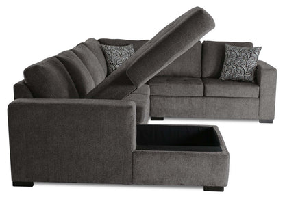 Made in Canada Legend 4-Piece Left-Facing Chenille Fabric Sleeper Sectional with Storage Chaise - Pewter Brown | Canapé-lit sectionnel de gauche Legend 4 pièces fabriqué au Canada en tissu de chenille avec chaise longue de rangement - brun étain