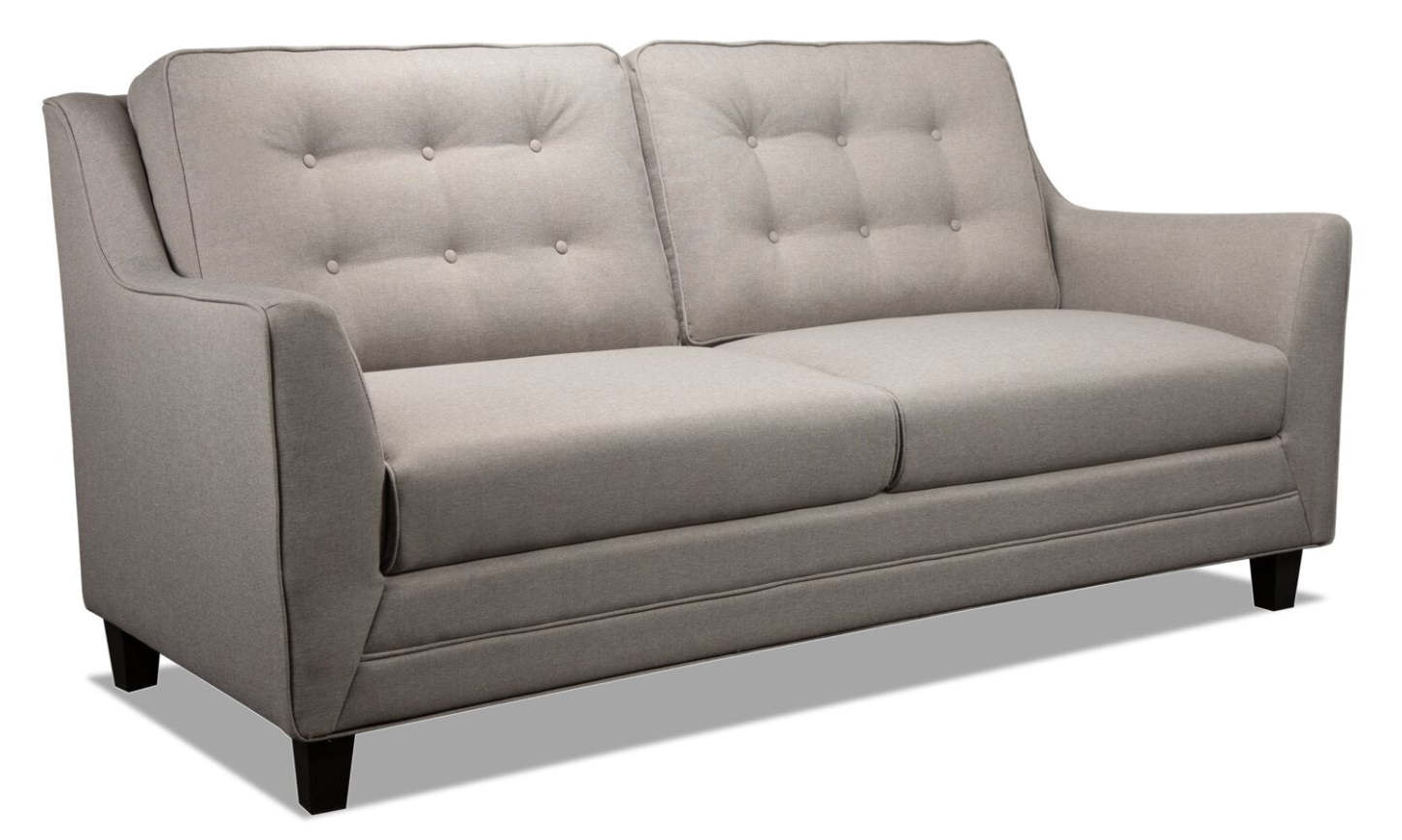 Sofa Novalee de 75,5 po en tissu d’apparence lin avec accoudoirs évasés et capitonnage à boutons - taupe