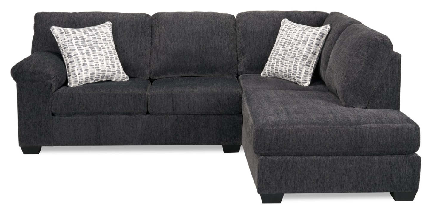Canapé sectionnel de droite Morgan 2 pièces fabriqué au Canada en tissu de chenille avec coussins décoratifs - gris
