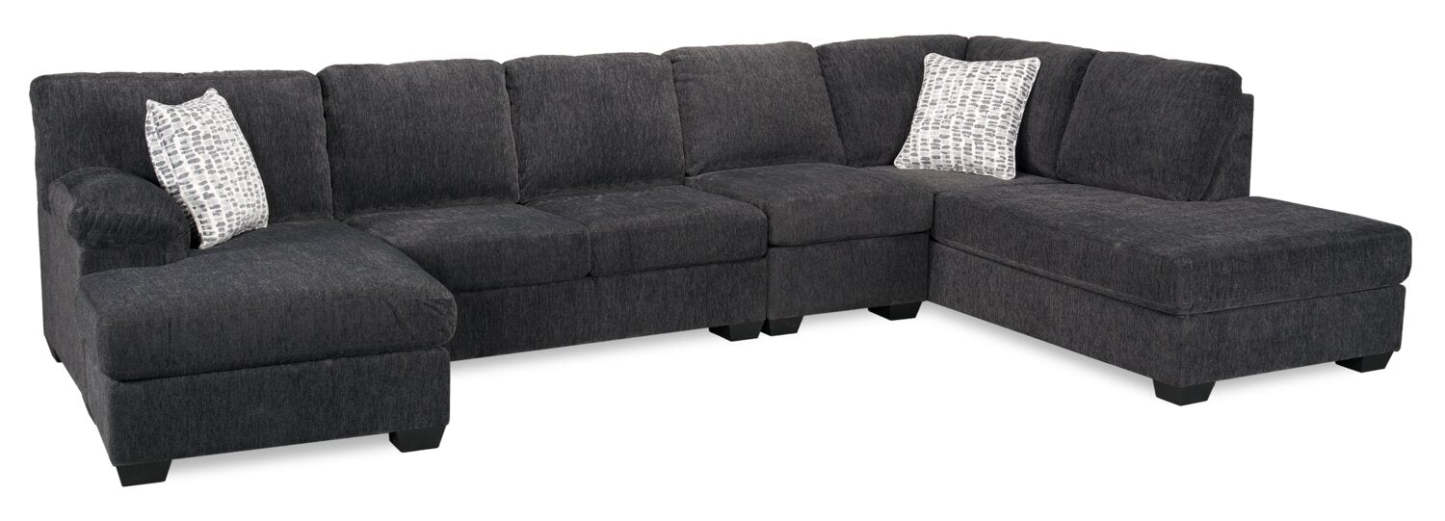 Fabriqué au Canada, canapé sectionnel en U de droite Morgan 3 pièces en tissu de chenille avec coussins décoratifs - gris