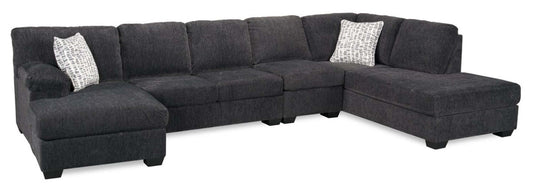 Fabriqué au Canada, canapé sectionnel en U de droite Morgan 3 pièces en tissu de chenille avec coussins décoratifs - gris