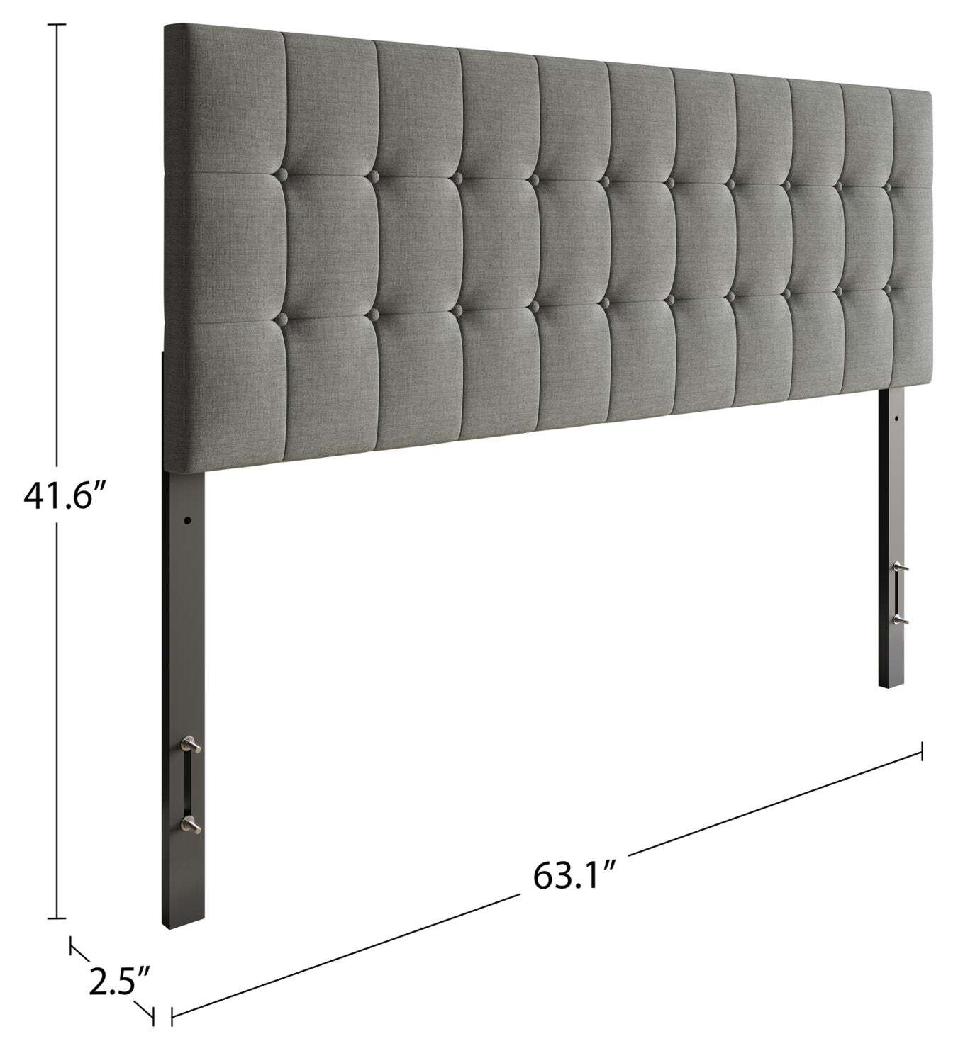 Tête de lit rembourrée Ellis en tissu gris, capitonné à boutons - Queen Size | Tête de lit rembourrée Ellis en tissu gris avec capitonnage à boutons - format grand lit