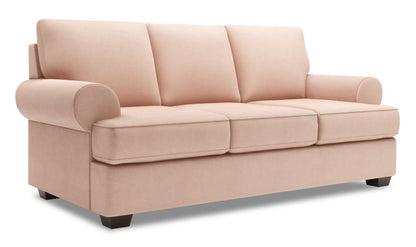 Fabriqué au Canada Canapé Personnalisable Roll 86 en Tissu d'Apparence Lin avec Accoudoirs Enroulés - Rose Pax | Canapé Roll de Sofa Lab de 86 po fabriqué au Canada en tissu d'apparence lin avec accoudoirs enroulés - rose Pax Rose | RO103249