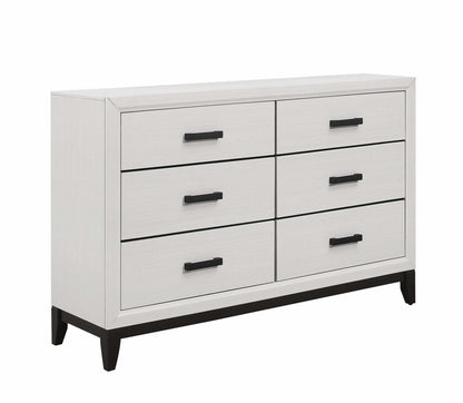 Commode à 6 tiroirs pour chambre à coucher Kate, 58 L x 37 H - Blanc | Commode Kate de 58 po (L) x 37 po (H) à 6 tiroirs pour la chambre à coucher - blanche