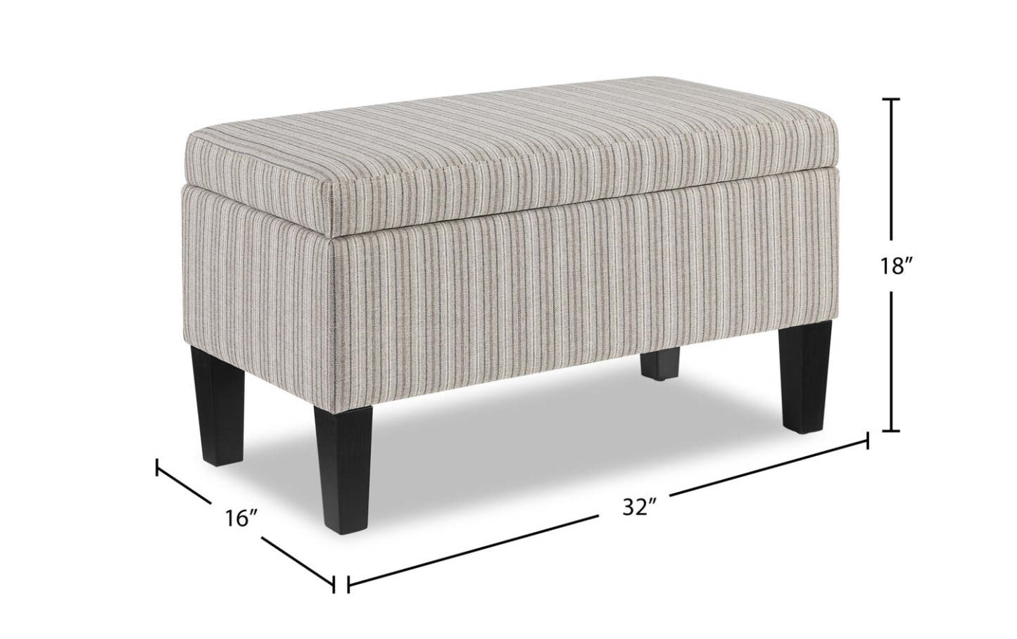 Calgary 32 Storage Fabric Ottoman - Grey Rayé|Pouf de rangement Calgary de 32 po en tissu - rayé gris