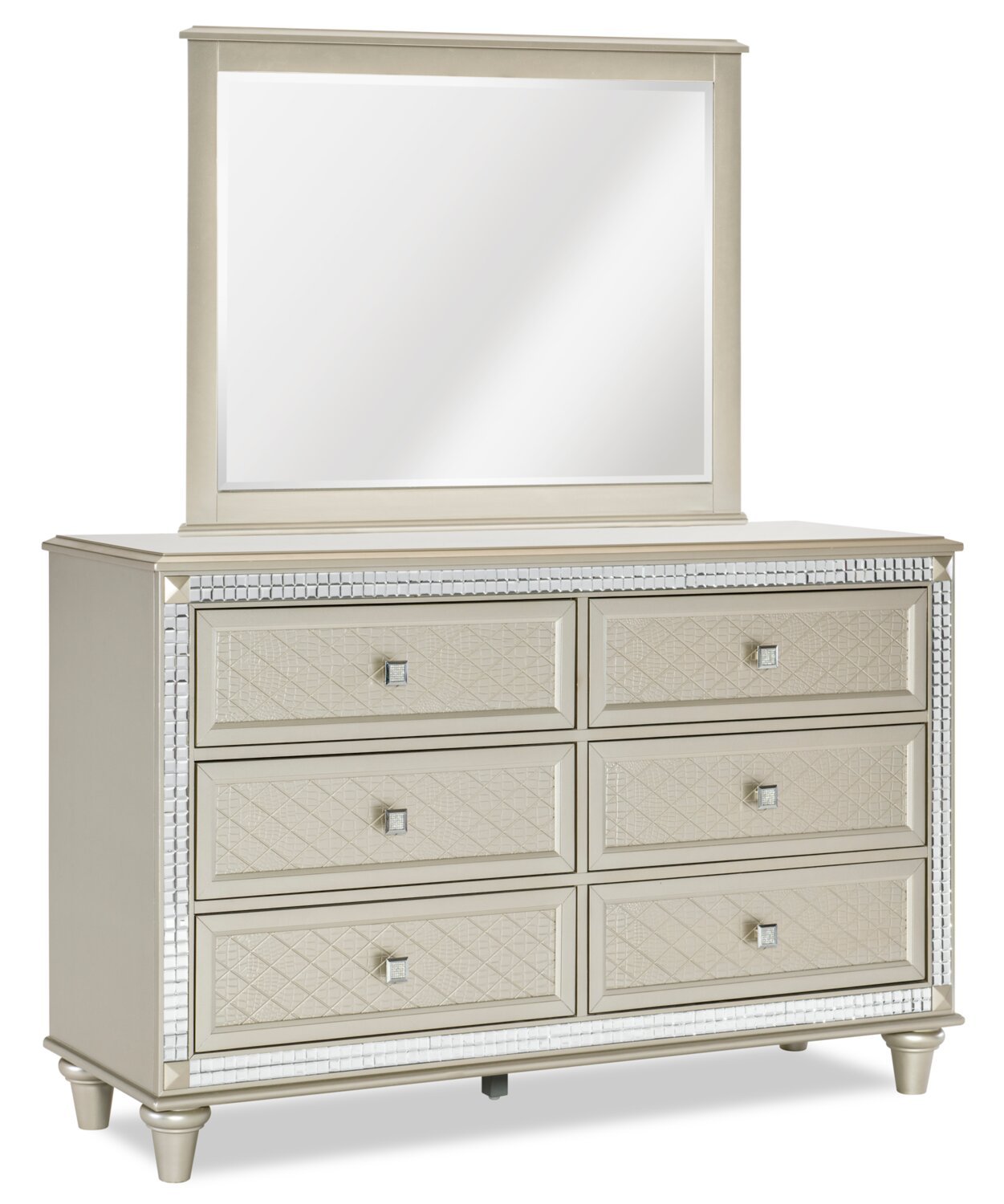 Miroir de commode de chambre à coucher Tyra, Glam - Champagne | Miroir de commode de chambre à coucher somptueux Tyra - champagne