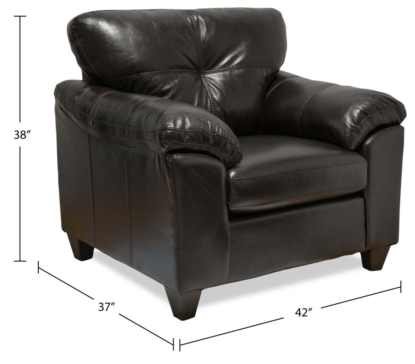 Fauteuil Addison de 42 po fabriqué au Canada en tissu d'apparence cuir avec coussin de siège amovible et capitonnage - noir mûre