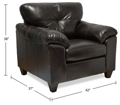Fauteuil Addison de 42 po fabriqué au Canada en tissu d'apparence cuir avec coussin de siège amovible et capitonnage - noir mûre