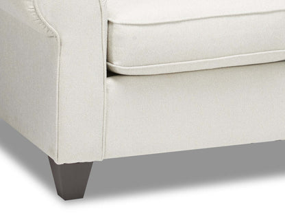 Fabriqué au Canada Causeuse Scarlett 64 en tissu chenille avec accoudoirs roulés et coussins décoratifs - Beige écru | Causeuse Scarlett de 64 po fabriquée au Canada en tissu de chenille avec accoudoirs enroulés et coussins décoratifs - beige écru