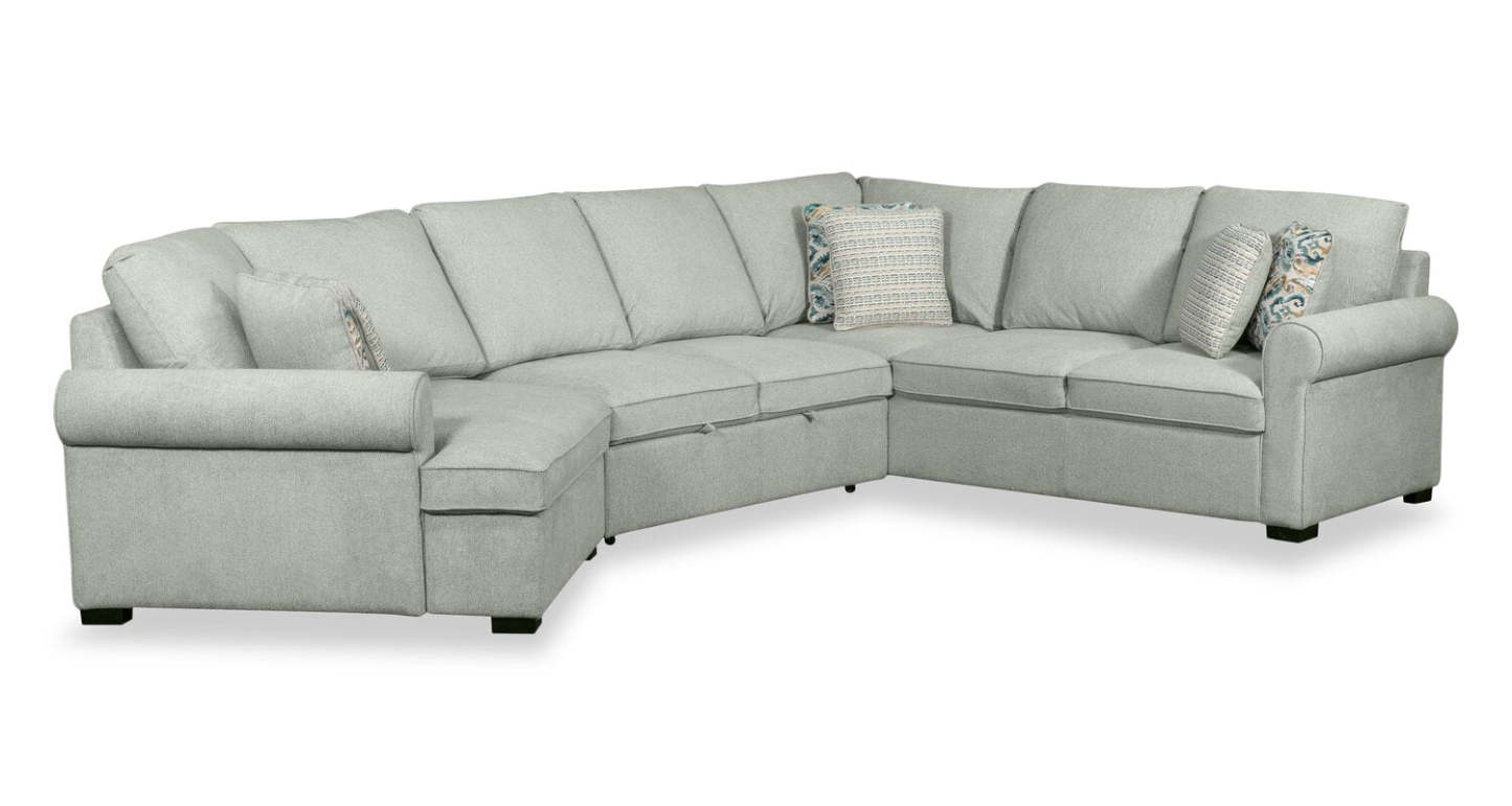 Scott Living Haven 3-Piece Left-Facing Chenille Fabric Cuddler Sleeper Sectional - bleu écume de mer | Sofa-lit sectionnel enveloppant de gauche Haven de Scott Living 3 pièces en tissu de chenille - bleu écume de mer