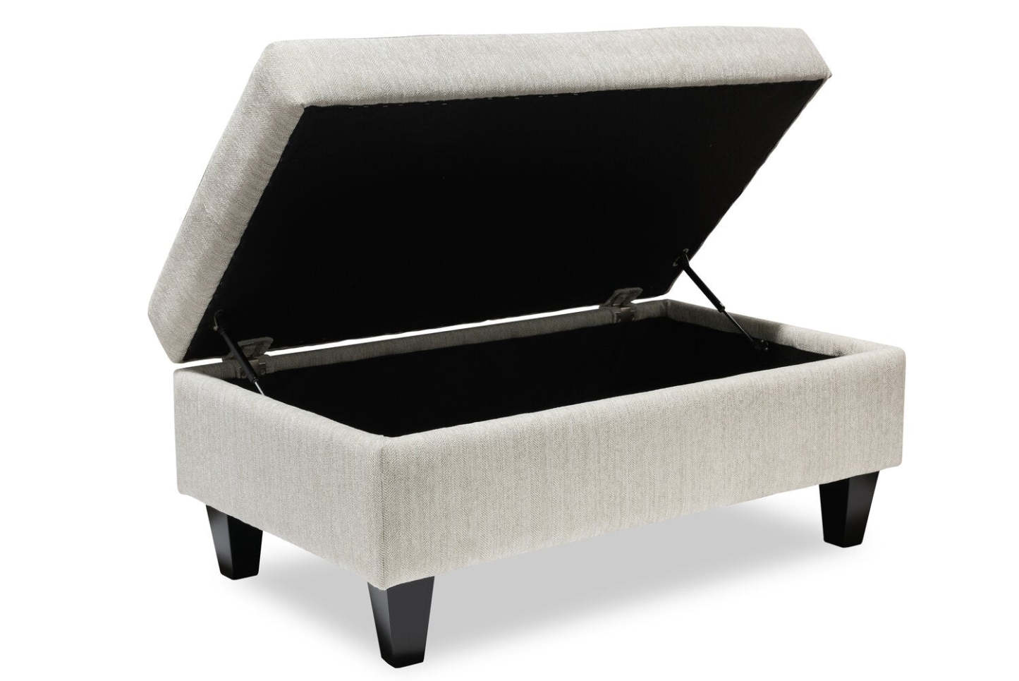 Made in Canada Nofia 44 Chenille Fabric Storage Ottoman with Wood Legs - Linen Beige | Pouf de rangement Nofia de 44 po fabriqué au Canada en tissu de chenille avec pattes en bois - beige lin