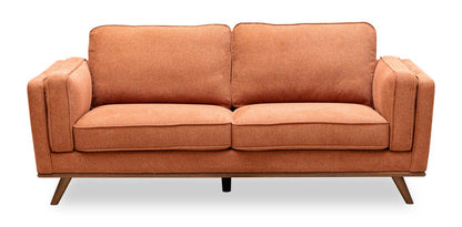 Kort & Co. Sofa Kassia de 80 po de format condo en tissu d’apparence lin avec base et pattes en bois - orange