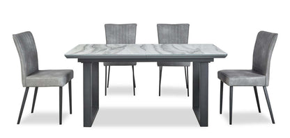 Ensemble de salle à manger Ezra 5 pièces avec table d'extension 63-79 W et 4 chaises - Faux marbre blanc et gris | Ensemble de salle à manger Ezra 5 pièces avec table extensible de 63 po à 79 po (L) et 4 chaises - imitation de marbre blanc et gris