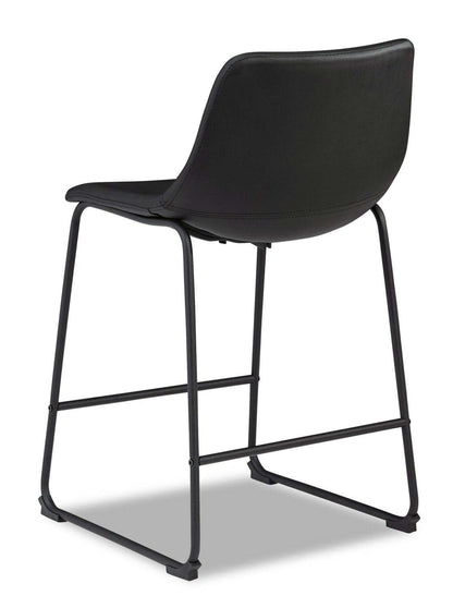 Tabouret à hauteur de comptoir Cole avec tissu en cuir végétalien, métal - Noir | Tabouret Cole de hauteur comptoir en tissu de cuir végétalien et en métal - noir