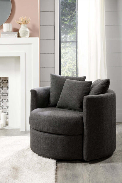 Fauteuil d’appoint pivotant Nest de Sofa Lab de 41 po fabriqué au Canada en tissu d’apparence lin - gris Luna Kohl | NEST2691