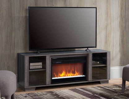 Antoni 62 Modern Electric Fireplace TV Stand with Storage and Cable Management for TVs up to 70- Grey|Meuble pour téléviseur moderne Antoni de 62 po avec foyer électrique, rangement et système de gestion des câbles pour téléviseurs jusqu’à 70 po - gris